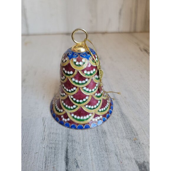 Unique Mosaic bell ornament Xmas vintage red‎ blue - Picture 4 of 7